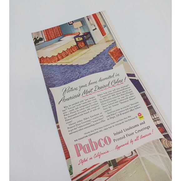 Vtg 1949 Pabco Inlaid Linoleums Painted Floor Covering Luminall Print Ad Kitchen - Picture 1 of 6